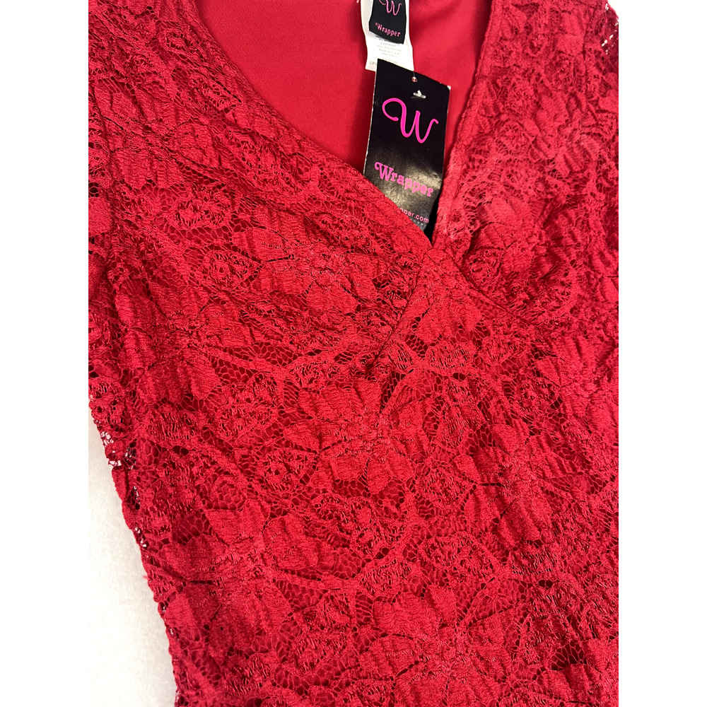 Vintage Y2K 2000s Top Medium red Floral Lace long sleeve Fairy Whimsigoth VTG - Picture 5 of 9